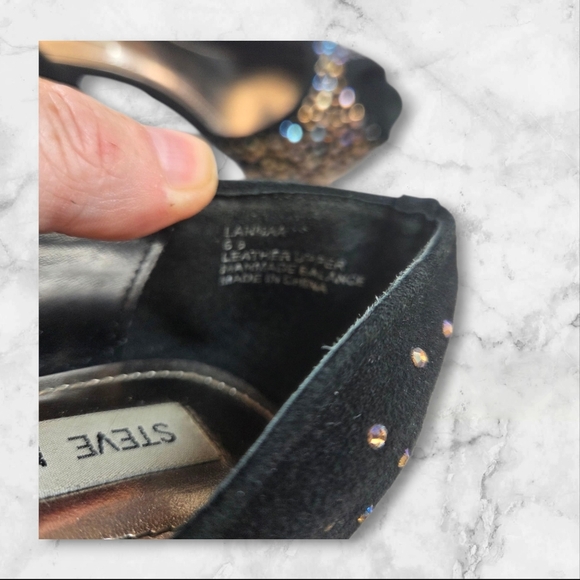 Steve Madden Lannaa Suede Heels With Rhinestones And Peek A Boo Toe Size 6 5 - Picture 5 of 7